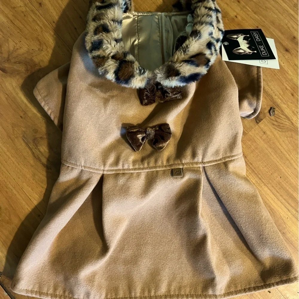 🆕Hotel Doggy Faux Fur Collar Velvet Bow Fully Lined Dress::NWT::Velcro Closure
